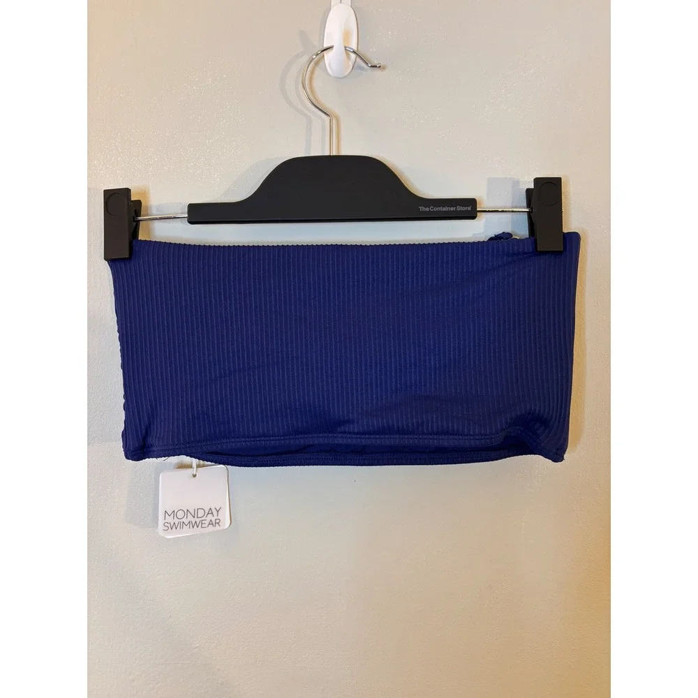 NEW Monday Swimwear Bora Bora Bandeau Navy Rib L